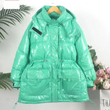 2021 90% White Duck Down Jacket Winter Bright Coat Women Snow Clothes Loose Medium long Female Down Parka