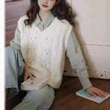 Zingj Small V Collar Soft Waxy Simple And Generous Knitting Vest New Female Gentle Girl Pure Color Sweet Sister Vest Female-Outfit