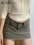 2022 Y2K Vintage Harajuku Cute Mini Skirts Women Pockets Straight Tassel Jeans Casual Basic Denim Korean Pencil
