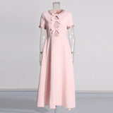 French Famous Style Dress 2025 Summer New Heavy Industry Nail Bead Bow High Waist High-Rise High-Sense Dress Dress