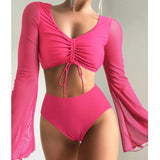 2023 New Split-Colored High-Waist Conservative Splicing Yarn Swimsuit