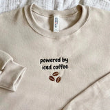 Powered By Iced Coffee Embroidered Crewneck Sweatshirt- Outfit