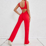 Hollow Backless Scrunch Gym Flare Jumpsuit Sport Casual Women One Piece Outfits Yoga Dance Jump Suit Black Fitness