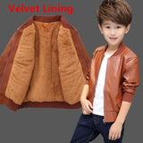 Arrived Boys Coats Autumn Winter Fashion Korean Children's Plus Velvet Warming Cotton PU Leather Jacket For 1-11Y Kids