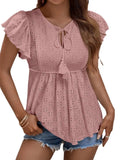 Fashion Hollow Summer Blouse Jacquard Butterfly Sleeve Women Sweet T Shirt Lace Up Tops Mujer Shirts Lady Blusas