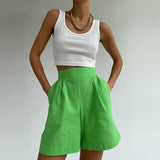 Women Linen Shorts 2 Piece Set Casual Oversize Shirts And Wide Leg Shorts Suits Loungewear Solid Summer Loose