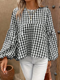 Autumn/Winter 2025 New Ins Wind-Round-Necked Doll Shirt Lantern Sleeve Shirt Loose Top