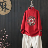 style retro literary pullover sweater for fall winter women's new high collar plus size base