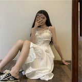 Maxi Dresses Robes For Women Casual 2021 Fairy Clothes Strap Tank White Lace Sundress Party Dress Lolita