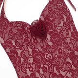 Red Lace Flower Halter Mermaid Style Maxi Dress- Outfit