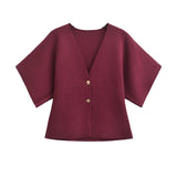 2025 Fashion Street V-Neck Simple Knitted Coat Women's