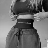 Letter Print Ribbed Knitted Black Booty Shorts Lingerie Panties Sexy Underwear Women High Waisted