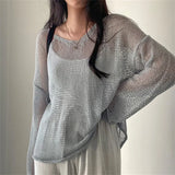 Lazy Style Full Sleeves Jumpers Tops Hollow Out Sexy Women Fashion Casual Streetwear Chic Femme Sweaters