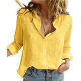 Elegant Oversized Tops Casual Long Sleeve Birds Print Cotton and Linen Loose Blouse Office Lady Button Lapel