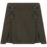 Y2K Grunge Punk Pentagram Trim Green Denim Skirts E-girl Aesthetics Retro A-line High Waist Zipper Pleated Skirt
