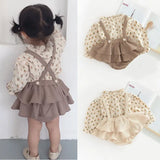 Girl Clothes Spring Summer Linen Cotton Girls Floral Pullover Top Shirt Vintage Suspender Romper Dress Newborn Baby