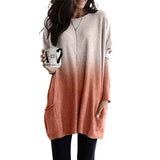 Spring Autumn Casual Loose O Neck Long Sleeve Pocket Women'T Shirts New Fashion Gradient Print Ladies T Shirts Plus