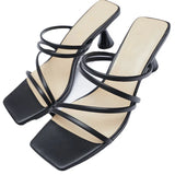 ZA Brand 2022 Summer New White One Word With Fashion Square Toe High Heels Sexy Stiletto Muller Sandals And Slippers Women