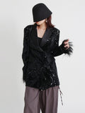 2025 New V-Neck Long Sleeve Sequin Ostrich Splicing Suit