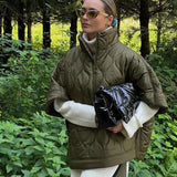 Half Zipper Loose Waterproof Cloak Type Cotton Coat Female Half Sleeve Diamond Lattice Wire Padded