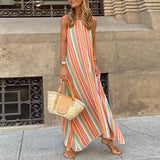 Striped Printed Women Party Maxi Dress Lady Sexy Off Shoulder Long Dresses Fashion O Neck Loose Beach Dress