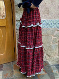 Red Plaid Ruffle Maxi Skirt- Outfit