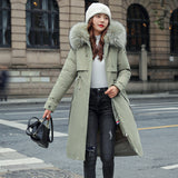 2024 Korean Version Of Velvet Slim Parker Cotton Suit Big Wool Collar Long Can Be Removed Live Live Padded Coat Women-Outfit