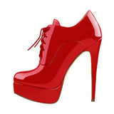 Onlymaker Women's Black Red Platform Ankle Boots High Heels Lace Up Patent leather Stiletto Sexy Lady Fashion Sexy