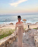 Knit Off-Shoulder Long Sleeve Maxi Dress-Outfit
