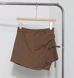 Real Shooting Babes Style Design Side Draw Rope Sexy High-Waisted Hip Skirt Irregular Elastic Short Skirt