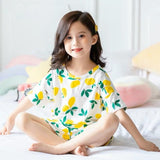 to 10 Years 2021 New Summer Girls Kids Pajamas Set Short Sleeves Sleepwear For Toddler Girls Cotton Pyjamas Set