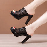 Thick-Heeled Sandals And Slippers For Women 2023 Summer Waterproof Platform Fish Mouth Mesh Large Size 4143 Fashion Sandals And