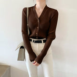 Summer Korean Style Knitted Sweaters Women Buttons Cardigan Slim Ladies Fashion Long Sleeve