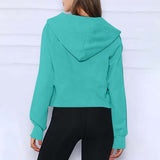 Autumn And Winter New Ladies Scuba Sports Semi-Zipper Yoga Clothes Loose Short Hooded Sweater
