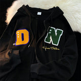 y2k clothes 2000s letter embroidery top hooded zip up hoodie women 2022 new loose casual design sense niche hoodie