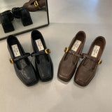Zingj Retro Square Head Thick Heel Single Shoes Female 2024 Spring And Autumn New Korean Version Of Fairy High Heels Mary Jane Small Leather