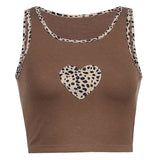 Patchwork Leopard Print Sleeveless Tank Top Women Casual Brown Crop Tops Tees Ladies Summer Fashion Vest Street
