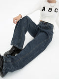 Blue Womens Jeans High Waist Vintage Straight Baggy Denim Pants Streetwear American Style Fashion Wide Leg Denim