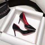 Bed Cannon Shoes Women's Fine Heel 2025 New Autumn Black Red Back 10 Cm Sexy Pointed Single