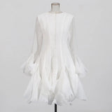 French Elegant Wind Collar Splicing Lotus Edge Mid-Sleeve Dress 2025 New Horn Sleeve Long Dress