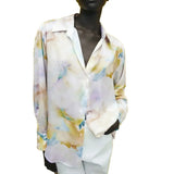 ZA Women Tie Dye Print Shirt Retro V-Neck Long Sleeve Elegant Blouse Casual Drape Button Up Spring Autumn Chic Female