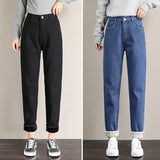 Jeans Winter 2020 New Velvet Thick Mom Jeans High Waist Harem Trousers Female Pantalon Loose Wide-leg Fleece Denim