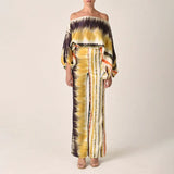 2025 New Set Women's Printed Round-Neck Loose Bat Sleeves Wide Leg Trousers Fashion