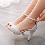 Fish Mouth High-Heeled Sandals Waterproof Table Sandals Fine Heel Pearl Beads Wedding Shoes Wedding