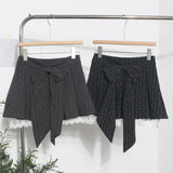 Real Shooting Leg Long Skirt Love Print Splicing Lace A Word 100 Folds Thin Bow Half-Dress Skirt