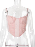 Girls Lovely Vacation Outfits Fashion Streetwear Sexy Camis Vest Clothing Ruched Padded Boning Corset Crop Pink