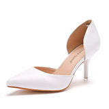 Cm White Fine-Heeled Pointed Sandals Hollow Two-Siped Sandals Large-Size Pointed Wedding Shoes Women's Banquet