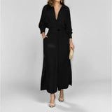 New Temperament Female Commuter With Solid Color To Close Waist Long Sleeve Irregular Shirt Dress