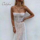 2022 Summer Women Long Party Dress Sexy Spaghetti Strap Sleeveless White Lace Maxi