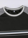 Patchwork Striped Crew Sweatshirt- Outfit